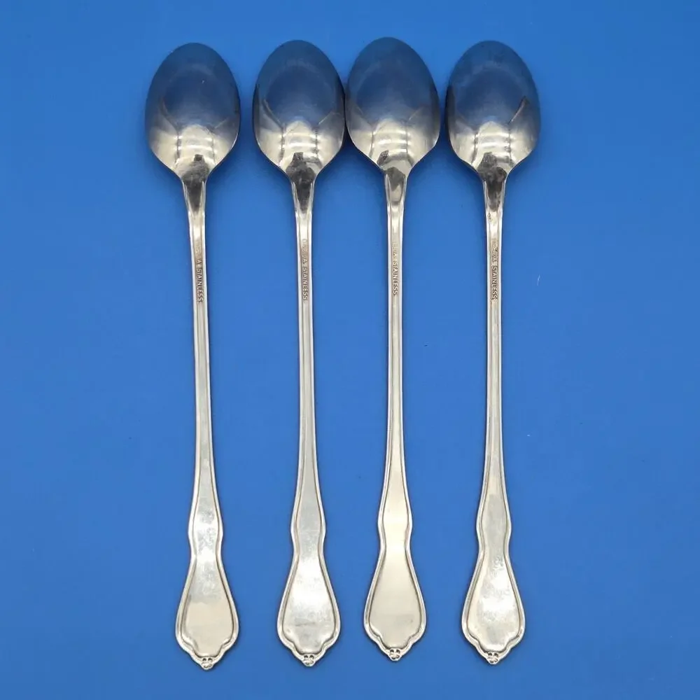 Oneida Morning Blossom Iced Tea Spoons Set of 4 Stainless Flatware